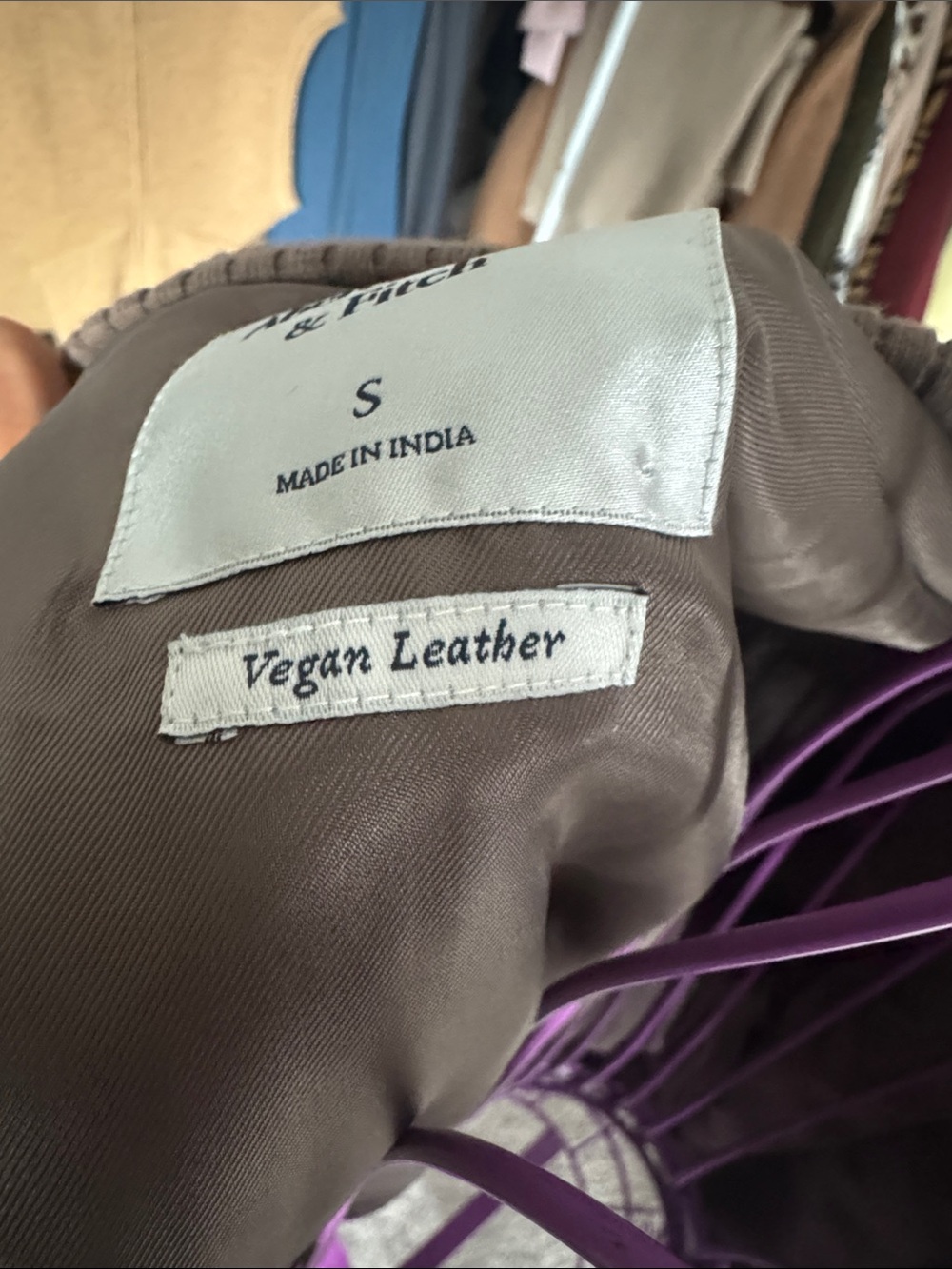 Abercrombie & Fitch Taupe Faux Leather Bomber Jacket - Picture 5 of 7
